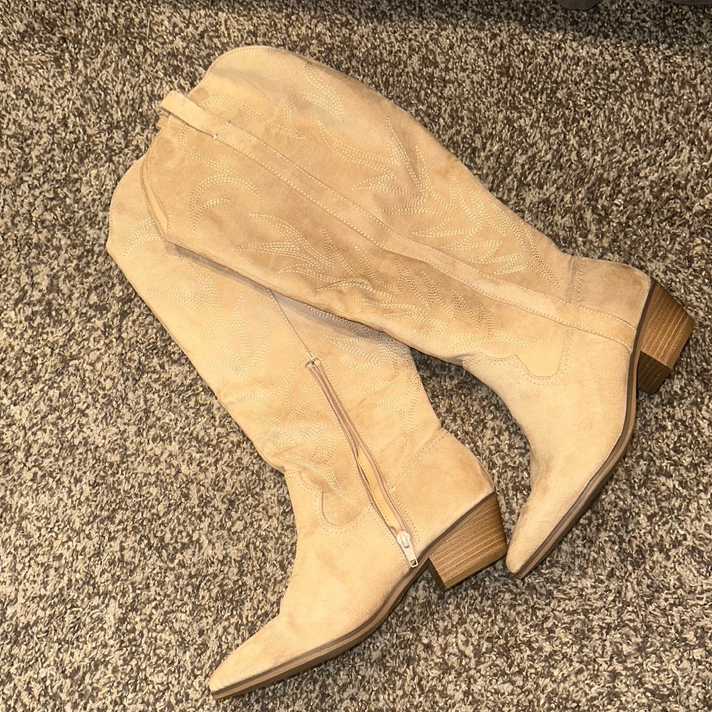 Women's Tan Suede Wide Calf Boots